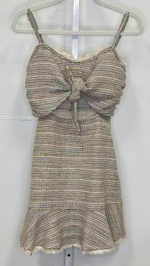 Storia Multi Color Tweed Tie Front Cutout Mini Dress Small SD1649 Sequins Fringe thumbnail 1