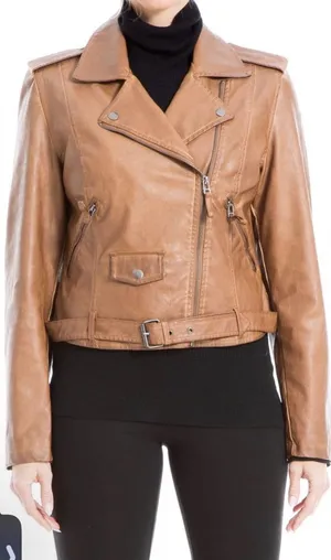 Max Studio Moto bomber Motorcycle Jacket air pilot faux leather jacket coat thumbnail 1