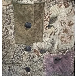 Vintage Y2K Boho Patchwork Tapestry Carpet Jacket Suede Collar Made in USA thumbnail 11