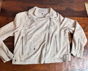 BLANKNYC Womens Tan Suede Moto Jacket Faux Leather Zip Up Size L‎ thumbnail 1