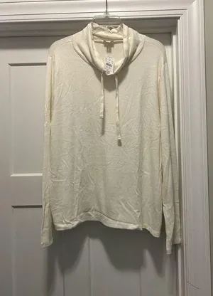 New J CREW Women's SOFT Pullover Sweater Ivory Drawstring Cowl Neck Size XL thumbnail 1