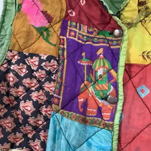 Reversible Green Multicolor Colorful‎ Patchwork Quilted Artsy Goblincore Vest L thumbnail 6
