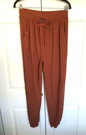 Rust Orange Ribbed Cropped Sweatshirt and Jogger Set Size M Size M thumbnail 2