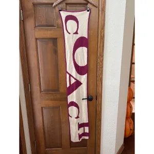 COACH Angora Cashmere Wool Blend Magenta Cream Bold Letter Scarf thumbnail 2