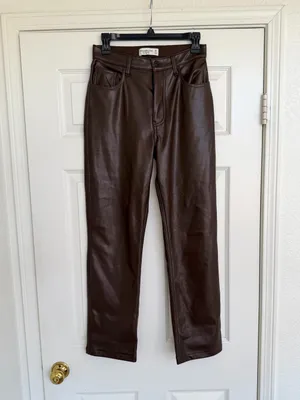 Abercrombie & Fitch 90s Straight Ultra High Rise Brown Faux Leather Pants 27 4 thumbnail 3