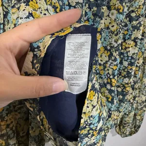Loft Blue Yellow Floral Smocked High Neck Ruffled Long Sleeve Blouse Womens XS thumbnail 5