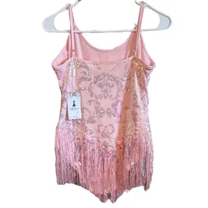 NWT ODIZLI Pink Sequin Fringe Tassel Cami Bodysuit Rave Dance Costume Small thumbnail 6