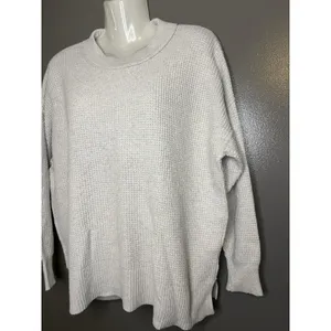Aerie Sweater Womens XS Gray Waffle Knit Crewneck Pullover Cozy Relaxed Fit thumbnail 5