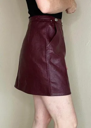 Tagoo All For Leather Burgundy Faux Leather Pleather Mini Skirt thumbnail 5