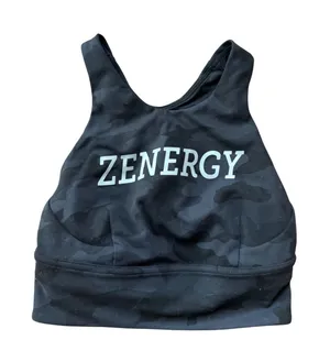 Lululemon Energy Bra High Neck Long Line Camo ZENERGY Graphic Black Gray Size 2 thumbnail 1