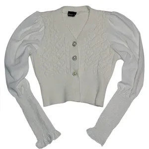Victorian White Knit Puff Sleeves Cardigan Size S/M thumbnail 1