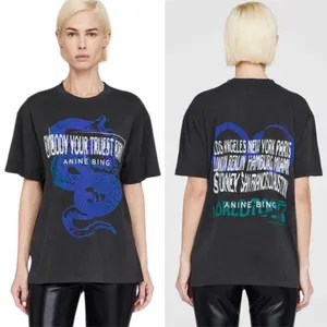 Anine Bing Walker Viper Blue Snake Tee in Washed Black, Size Medium thumbnail 2