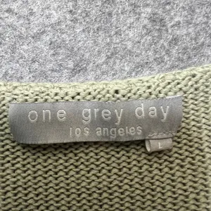 One Grey Day Open Knit‎ Ladder Sleeve Crochet Sweater Sage Green L Boho Cotton thumbnail 2