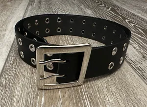 Black Faux Leather Belt W Silver Buckle Bought At thumbnail 1