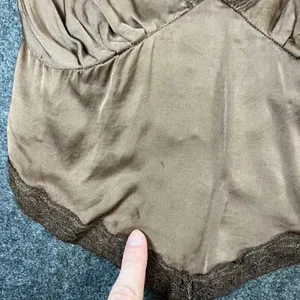 Subdued Brown Satin Lace Trim Handkerchief Hem Camisole Smocked Back Top‎ Small thumbnail 3