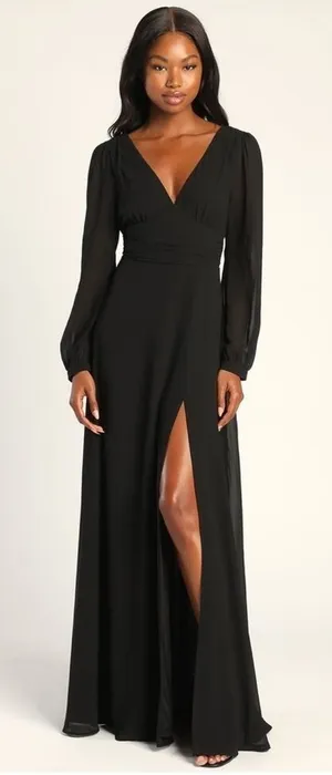 Lulus Love You So Black Long Sleeve Maxi Dress thumbnail 1