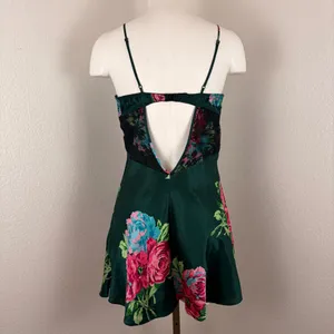 Betsey Johnson Intimates dark green floral mini slip dress thumbnail 6