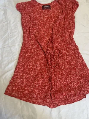 Reformation Red Floral Midi Dress with Waist Tie thumbnail 3
