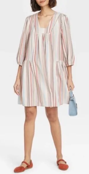 Knox Rose Striped Mini Dress Womens XXL Multicolor Boho Babydoll Linen Blend NWT thumbnail 1