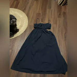 Abercrombie and Fitch black cotton maxi cut out dress casual fall formal boho XL thumbnail 2