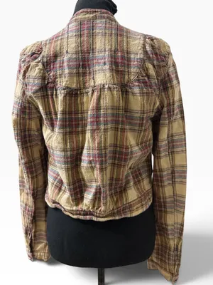 Free people Plaid Linen/Cotton Blend Cropped Button Down Jacket Sz Small thumbnail 4
