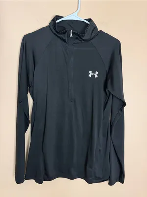 Under Armour Black Long-Sleeve 1/4 Zip Performance Top with White Logo thumbnail 1