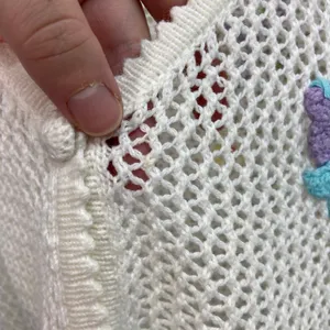 Vintage Christopher & Banks cream crocheted button butterfly floral sweater vest thumbnail 5