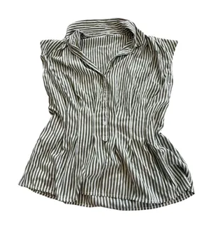 Max Studio London Sleeveless Blouse L Green Stripe Smocked Back Peplum Top thumbnail 1
