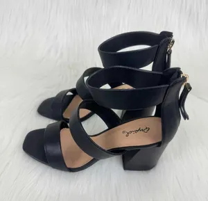 Women's Qupid Dorcas Faux Leather Multi Strap Block Heel Sandals Black Size 8 thumbnail 6