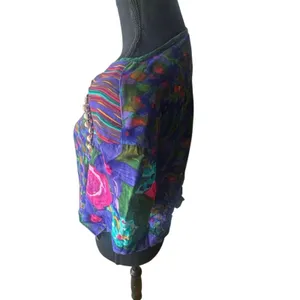 Vintage Carole Little Beaded Fringe Blouse Abstract Floral Size 14 thumbnail 4