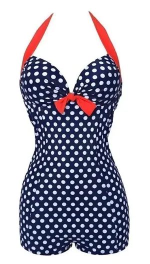 Women’s Swimsuit Bathers Halter Neck Boy Leg with Polka Dots Size 6-8 NEW thumbnail 1