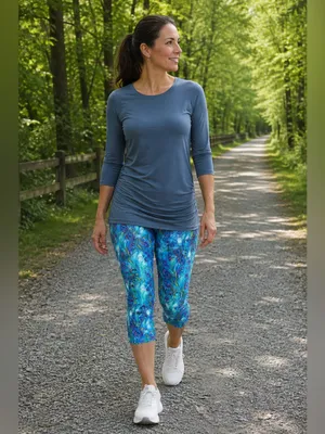LuLaRoe Jade Peacock Feather Capri Leggings XS Blue Athletic Yoga Pants‎ NWT thumbnail 2