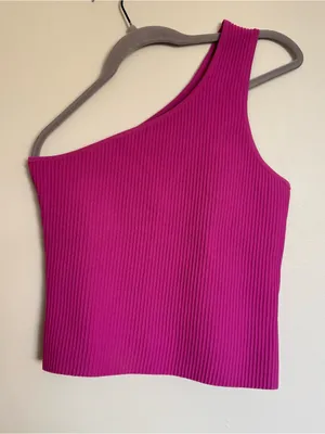 Sincerely Jules Pink Purple One Shoulder Asymmetrical Ribbed Cropped Top Sz L thumbnail 1