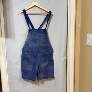 Free People Denim Shortalls Blue Cotton Carpenter Utility Frayed Shorts Size 2 thumbnail 3