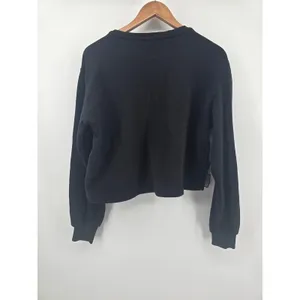 Anthropologie Sweatshirt Women S 3D Floral Applique Black Beaded Cropped EUC thumbnail 4