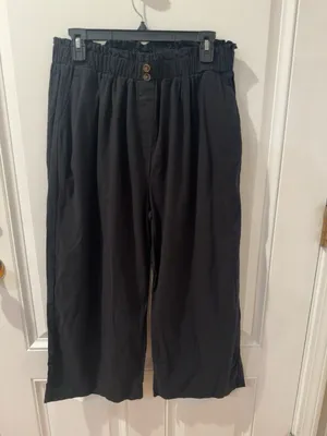 Women’s Black Paperbag Waist Wide Leg Cropped Pants 2XL Pull On Plus Size Pocket thumbnail 2