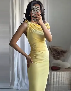 Zara maxi fitted bodycon dress butter yellow casual wedding party evening thumbnail 6