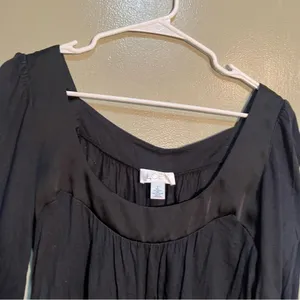 Loft Women's Size Small Square Neck Blouse‎ Puff Sleeve Black Satin Trim Modal thumbnail 4