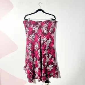 White Stag Vtg Y2k 2000s Midi Skirt Size Large Pink Floral Ruffles Asymmetrical Fairy thumbnail 2