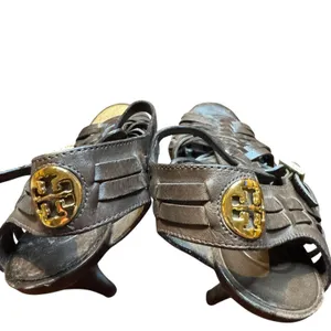 Tory Burch Shoes Womens Size 7.5M‎ Brown Leather Woven High Heel Sandals Strappy thumbnail 8