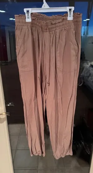 Casual Drawstring Jogger Pants in tan Pink thumbnail 1