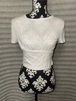 Antistar White Ribbed Cropped Top Size M thumbnail 1