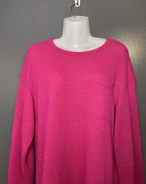 Dokotoo Sweater Womens Medium Pink Waffle Knit Long Sleeve Pocket Pullover thumbnail 1
