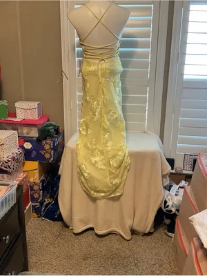 Yellow Lace Embroidered Spaghetti Strap Wedding Dress thumbnail 4