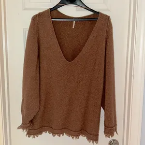 Free People‎ Oversized Brown Wool Linen Sweater Size Small thumbnail 2