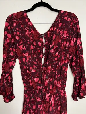 Free People All The Right Ruffles Red‎ Floral Boho Romper thumbnail 11