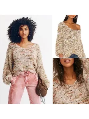 Free People Highland V Sweater- Size Small thumbnail 3