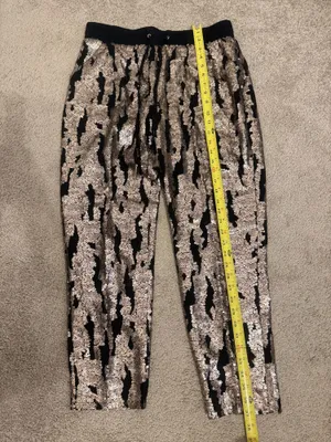 Hei Hei Anthropologie Sequin Drawstring Pants Joggers Gold Black Women's Size M thumbnail 7