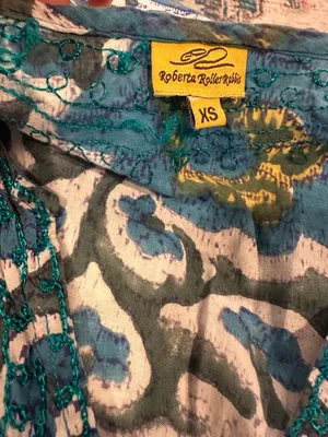 Anthro Roberta Roller Rabbit Oversized Embroidered Sleeveless Tunic Print Top XS thumbnail 4