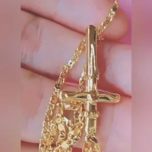 NEW 24k Yellow Gold Vermeil Crucifix Cross Pendant Necklace,‎ 16-18” thumbnail 2